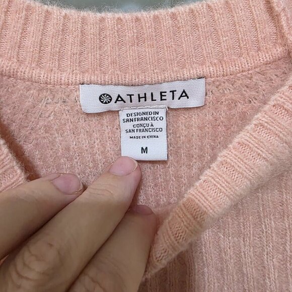 Athleta Womens Merino Wool Puff Sleeve Rib Knit Sweater Pink Size M NWT - Picture 5 of 9